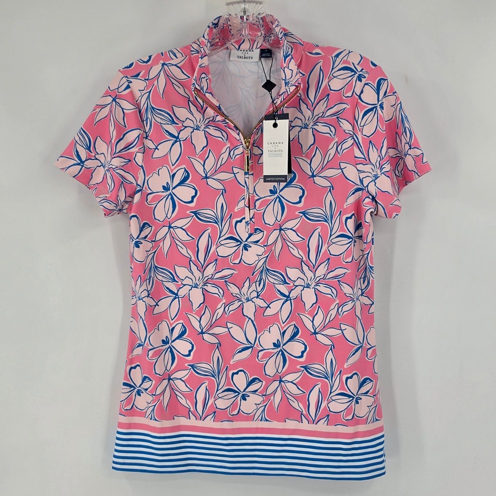 Cabana Life x Talbots Womens Pink Floral UPF 50+ Half Zip Sun Shirt‎ Small NEW